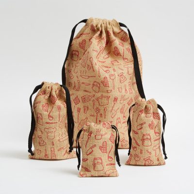 any size printed jute drawstring bags for wholesale from Supreme Creations