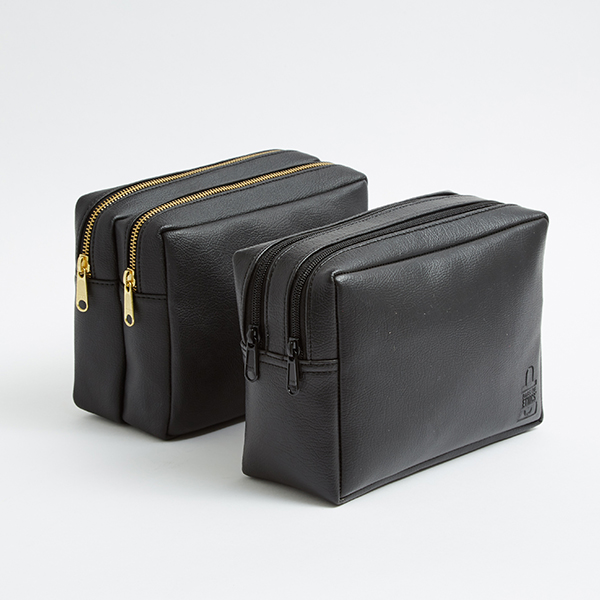 vegan leather double zip wash bag black from largest ethical bags manufacturer of UK