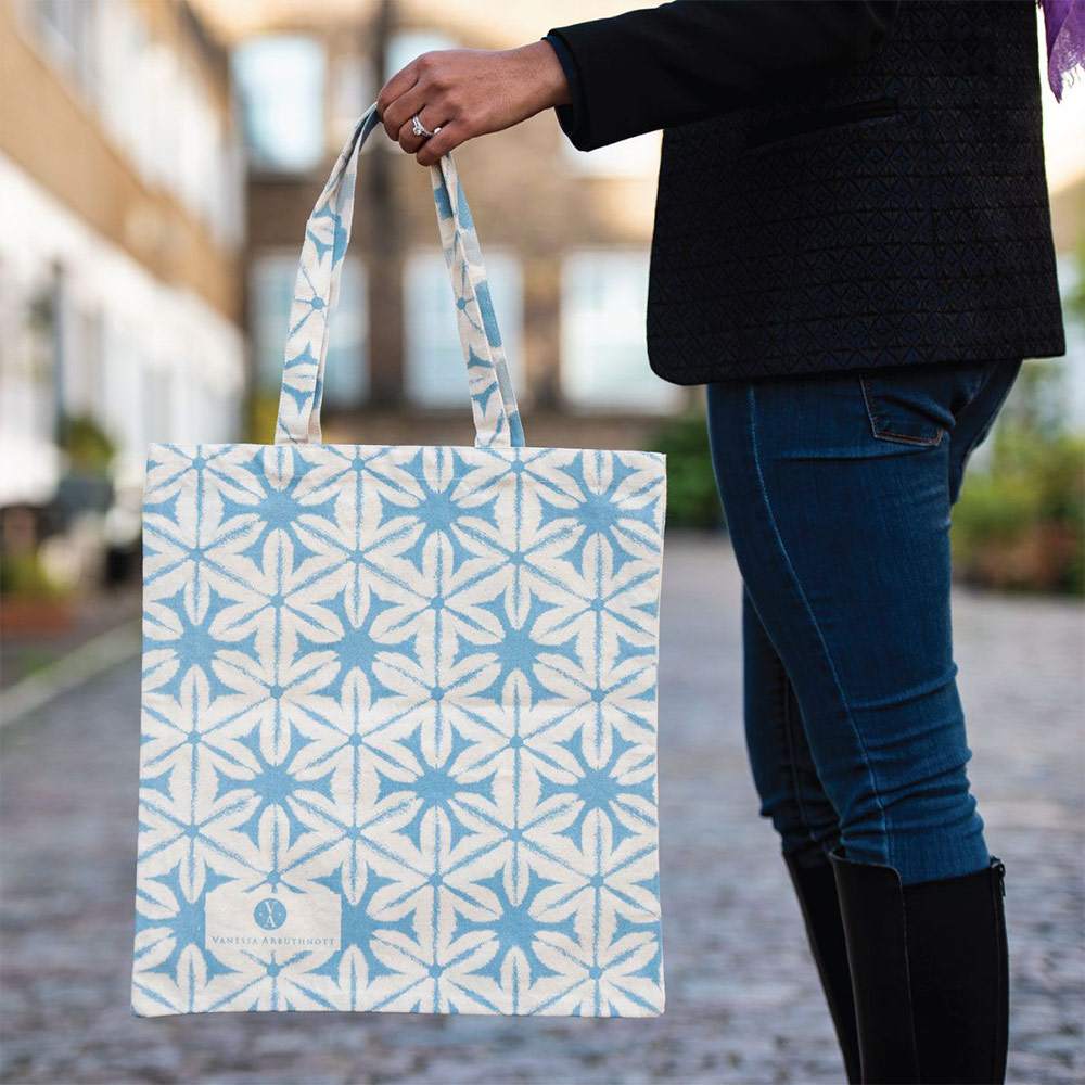 printed canvas tote bag with long handles