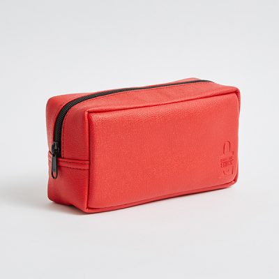 red vegan leather rectangular pouch bag with zipper Direct from an Ethical bags supplier