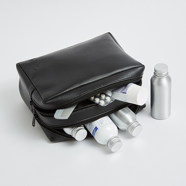 double zip vegan leather wash bag at wholesale - Direct from an Ethical supplier