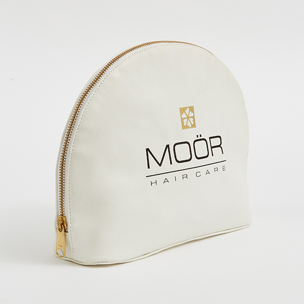 white pu leather gold metal zipper pouch for moor haircare